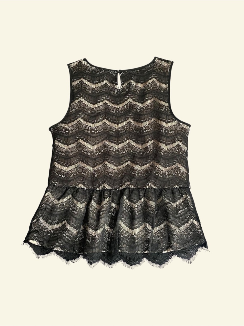 Ann Taylor LOFT Black Floral Lace Peplum Sleeveless Top Keyhole Back Women's M - Picture 5 of 8